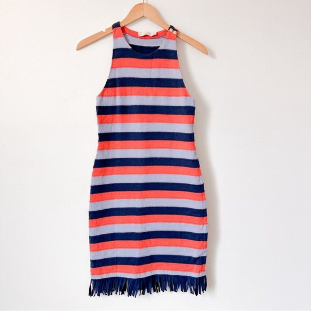Tory Burch Ariana Fringed Striped Shift Dress